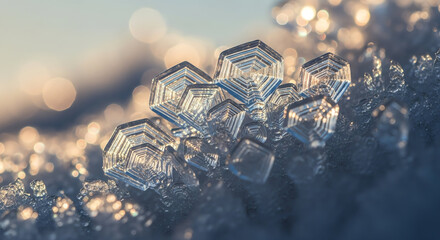 Crystal Hexagon Snowflakes Cluster