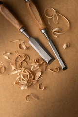 Woodworking Chisels with Curled Shavings in Artisan Craft Scene