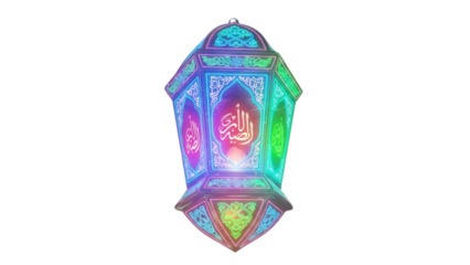Colorful abstract crystal shape with light effects isolated on transparent background