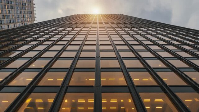 Stunning skyscraper perspective with sunlight reflection and modern architecture design for commercial use