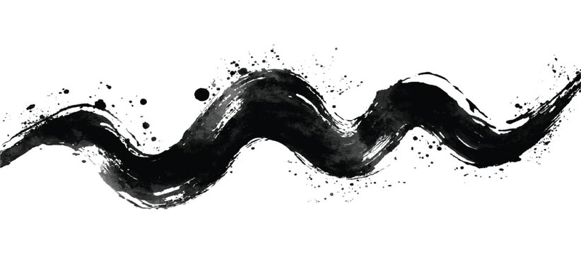 Abstract zig zag brush stroke grunge texture design background with rough paint splatter effect. black and white zig zag paint brush stroke pattern.