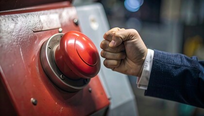 Hand presses red button