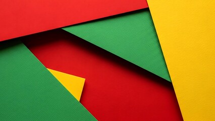 Abstract overlapping geometric shapes in red green and yellow background