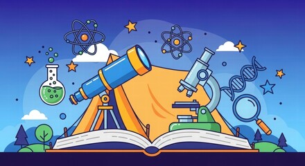 The Journey of Discovery: An illustration showcasing the tools of scientific exploration and learning, inviting viewers to embark on a journey of discovery.