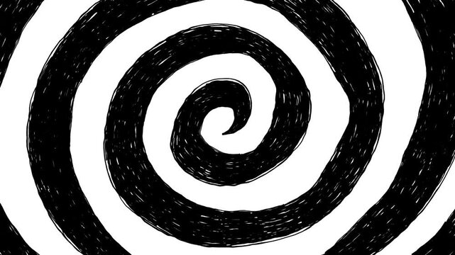 太い渦巻の線が動く抽象的な落書き背景。4Kのアナログな手書きのループアニメーション。アートやビンテージデザインに適したオーバーレイ素材