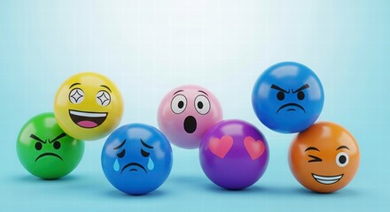 Expressive Spheres of Emotion: A vibrant array of spherical emojis representing a spectrum of human feelings, against a clean, light backdrop.