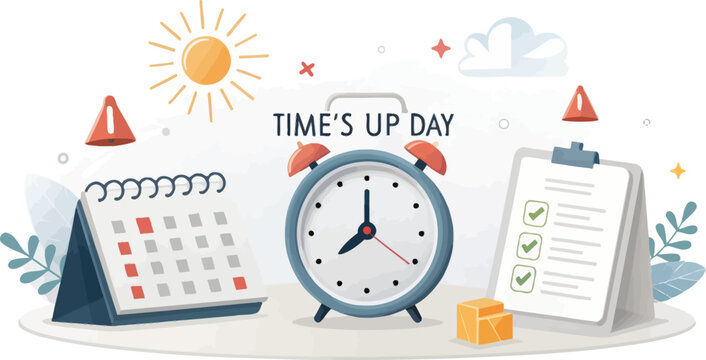 3D Vector Clock Striking Twelve on Transparent Background