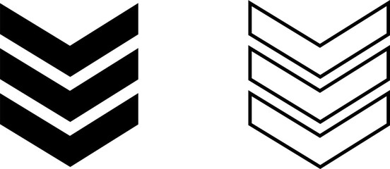 Icon design displaying two variations of arrows pointing down in black and white style with clean lines for logo use