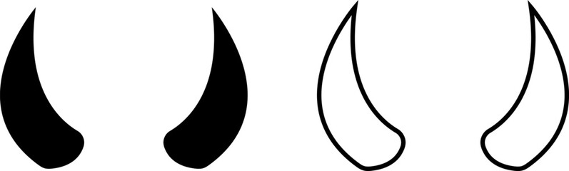 Icon of curved shapes that represent horns or points, designed in solid black and outline styles, suitable for various projects and designs