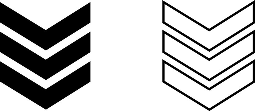 Icon design displaying two variations of arrows pointing down in black and white style with clean lines for logo use