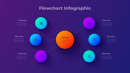 Gradient Flowchart Infographic with 7 Steps. Seven Options Business Circular Process for Strategic Planning and Corporate Data Visualization