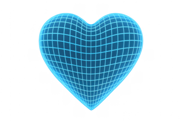 Digital heart wireframe structure glowing on transparent background