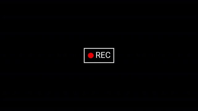 Recording button animation, camera recording sign on a transparent background,  framed recording sign, video camera viewfinder overlay sign, recording video button, broadcasting, voice recorder in 4k.