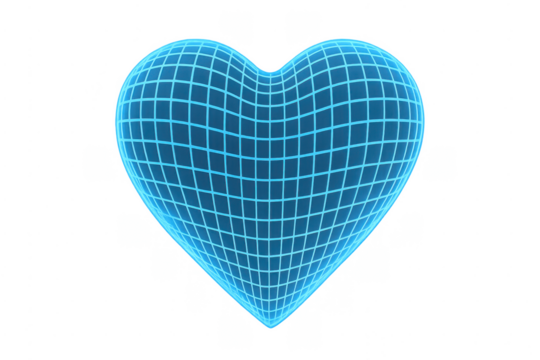 Digital heart wireframe structure glowing on transparent background - Powered by Adobe