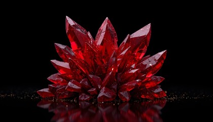 Translucent Crimson Crystal Shards with Gold Reflections on Black Background, High-End Geometric Design