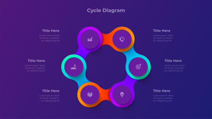 Gradient Cycle Diagram with 6 Steps. Six Part Circular Infographic for Business and Marketing