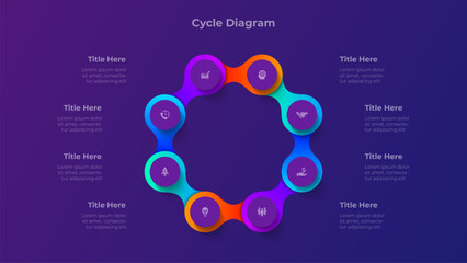 Gradient Cycle Diagram with 8 Steps. Eight Part Circular Infographic for Data and Strategy