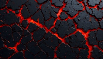 Matte Black Cracked Lava with Glowing Red Fissures and Reflective Gold Accents, Premium Molten Design