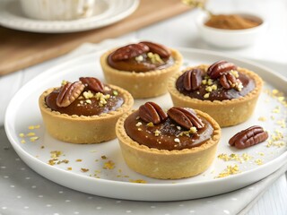 &ldquo;Mini Caramel Pecan Tartlets with Gold Dust Accents in Warm Soft Light