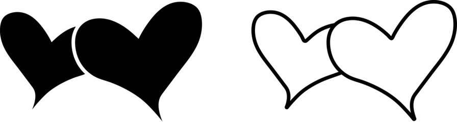 Two heart icons designed in black and white showing love and connection in a simple format