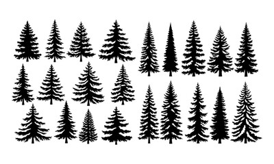 Fototapeta premium Diverse set of conifer tree silhouettes for natural forest and winter designs