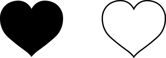 Black and white heart icons showing simple designs for use in various contexts