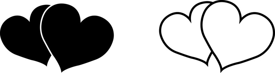 Two heart shapes in black and white designs on a simple background
