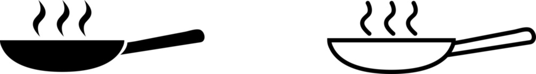 Cooking icons showing a pan with steam representing food preparation and kitchen activities in simple design