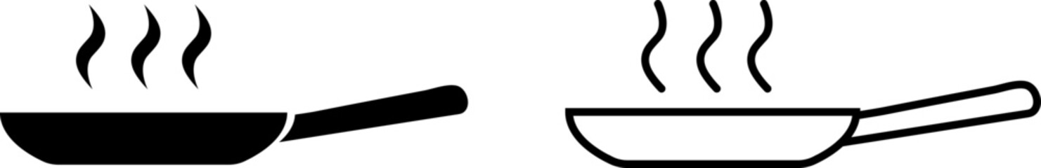 Cooking symbol shows a frying pan with steam rising from it highlighting food preparation or cooking process