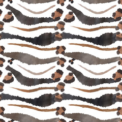 Animal seamless pattern. Watercolor  print on white background. Abstract  hand drawn illustration