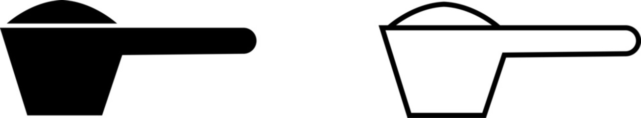 Icon representation of a measuring scoop in two contrasting styles displayed on a plain background