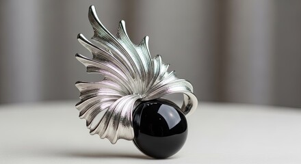 Fototapeta premium Silver ring with black onyx orb exudes elegance and sophisticated craftsmanship perfectly suitable
