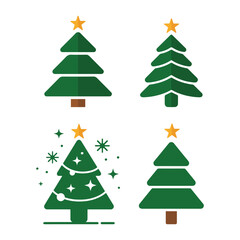 Christmas Tree Icon Set – Festive Variations with Stars