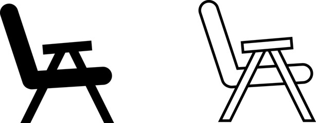 Design of two chairs in black and white styles with simple shapes and lines for graphic use