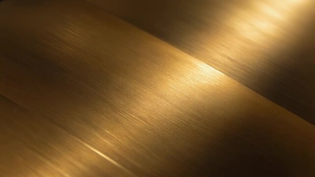 Close-up of a brushed golden metallic surface with diagonal light reflections and textured details.