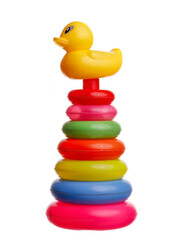 Plastic pyramid toy isolated on white background