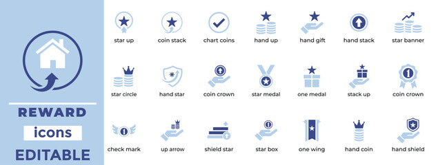 Reward and Achievement Icons Trophy, Badge, Ranking, Success, Award, Crown, Star Vector Set
