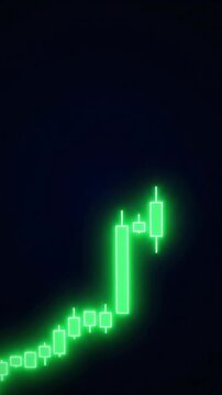 Green bullish stock market candlestick chart rising, financial trading success graph, vertical 9:16 social media background