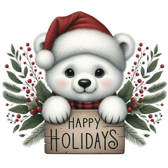 Happy cholidays Cute Polar Bear With Christmas Candy Cartoon
