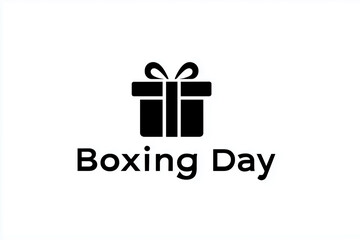 Black gift box icon above bold “Boxing Day” text on a clean white background, conveying seasonal sales and holiday promotions.