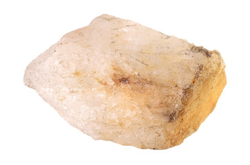 Close-up of a raw, natural quartz crystal with a warm, earthy color
