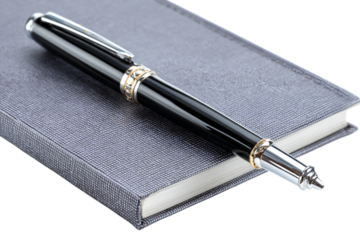 spiral notebook with pen isolated on transparent background