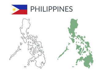 Philippines geographical borders isolated on white background. Flag of Philippines. Vector flat cliparts.