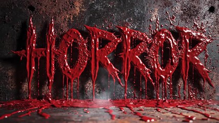 Bloody Horror Text Dripping Down a Grungy Wall.