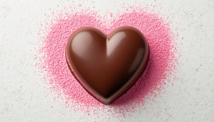 Chocolate heart pastry on white background, romantic dessert