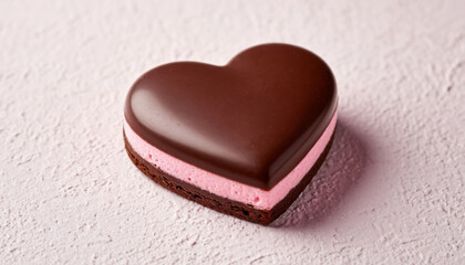 Chocolate heart pastry on white background, romantic dessert