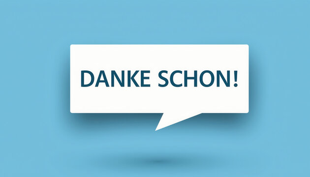 Danke Sch&ouml;n German Thank You Message in White Speech Bubble on Blue Background