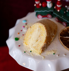 Holiday Snow Roll Cake with Soft White Fluffy Base