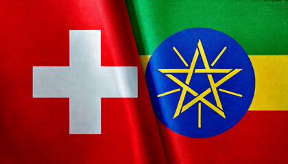 スイスの国旗とエチオピア共和国の国旗(Switzerland flag & Ethiopia flag.)
