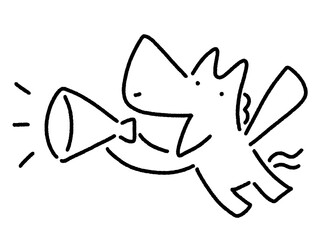 メガホンで応援するかわいい手描きの馬キャラクター　ラインアート・呼び込み・スポーツ観戦